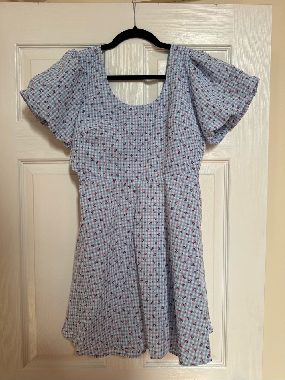 Pink Lily Light Blue Gingham Floral Smocked dress